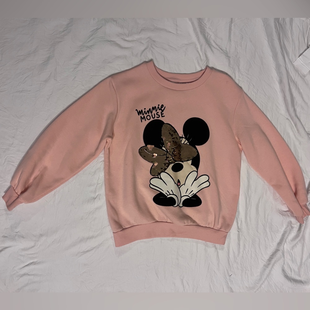 H&M/Disney Pink Minnie Mouse Crew Neck Sweater with Graphic Design